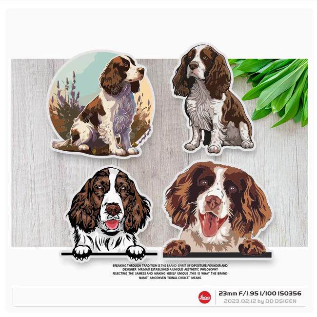 可爱卡通宠物狗史宾格反光车贴汽车摩托电动车笔记本防水贴纸