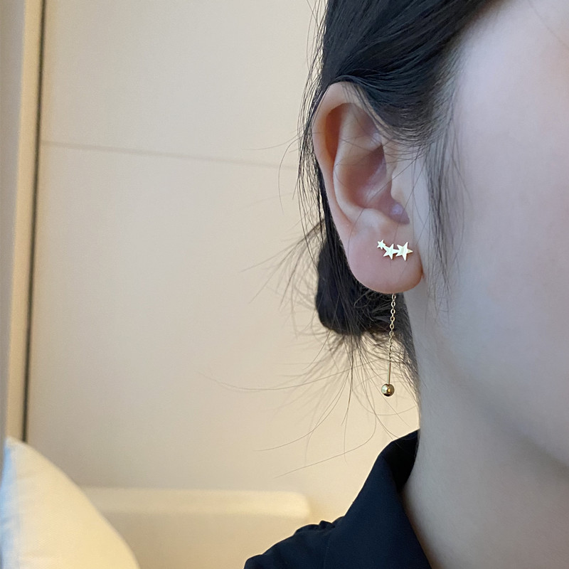 长链条流星细针拧扣前后戴耳线