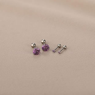 钛钢抓钻紫色锆长短螺纹针耳骨钉隐形大小锆石耳皮钉耳蜗小耳钉女