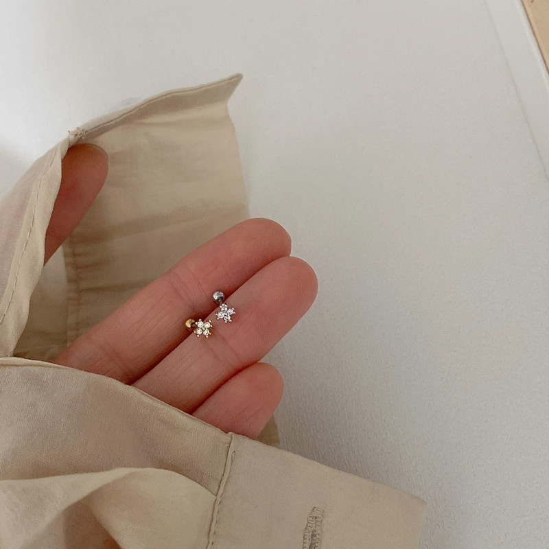 钛钢超短针隐形镶锆石幸运草耳蜗