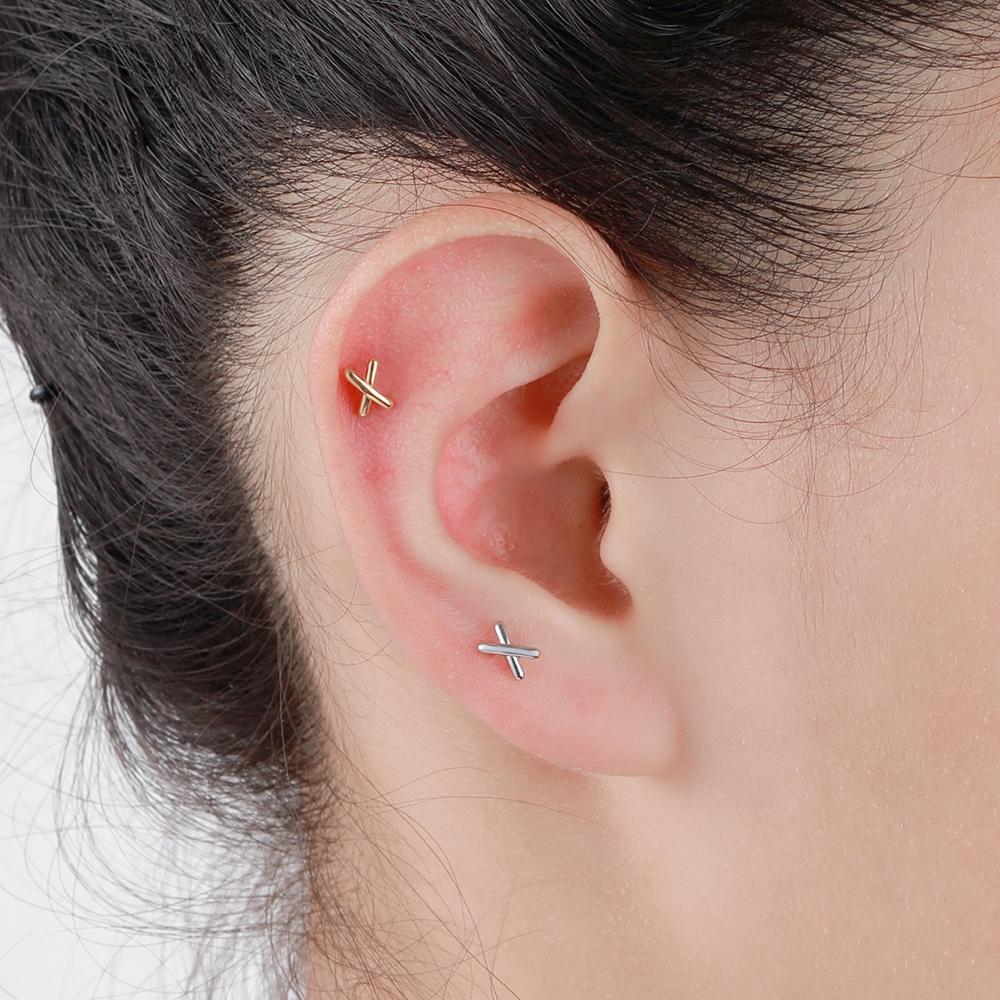 钛钢交叉X细针螺丝拧扣耳骨钉