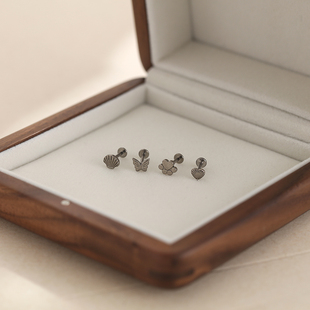 F136医用植入级钛合金爱心蝴蝶贝壳耳钉内螺纹平底针穿刺唇钉舌钉