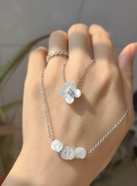 925纯银贝母花朵项链锁骨链