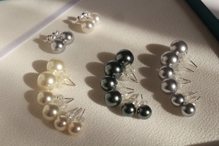 施家 戴妃款澳白珍珠耳钉925纯银耳针奥地利施华洛10mm耳环大溪地