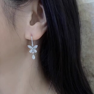 闪耀奢华 925纯银满镶蝴蝶宝石耳环 小款水滴钻耳圈电镀厚金耳拍