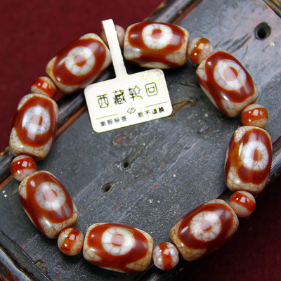 西藏红玉髓宝源亮光红肉天珠玛瑙手链筒珠手串三眼虎牙多宝男女