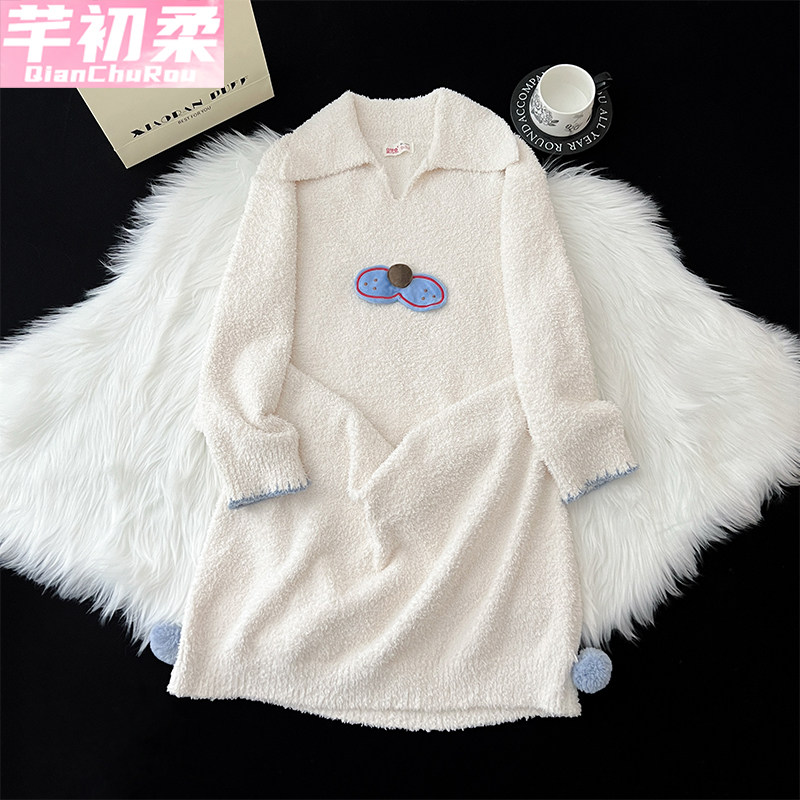 软绵绵半边绒睡裙女生秋冬季长款加厚保暖珊瑚绒可外穿睡衣家居服