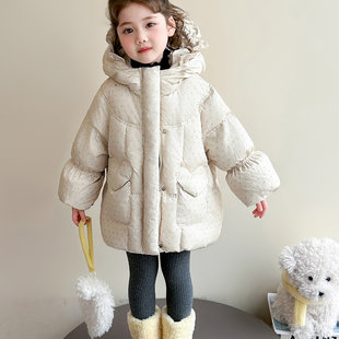 法国DiAY女童2025新款羽绒服中长款冬季洋气加厚冬装宝宝碎花外套