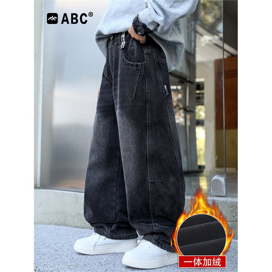 ABC男童秋冬款牛仔裤2025新款儿童加绒加厚弯刀裤男童一体绒裤子,童装/婴儿装/亲子装,儿童牛仔裤,淘宝优惠券,粉丝福利购,淘宝优惠卷