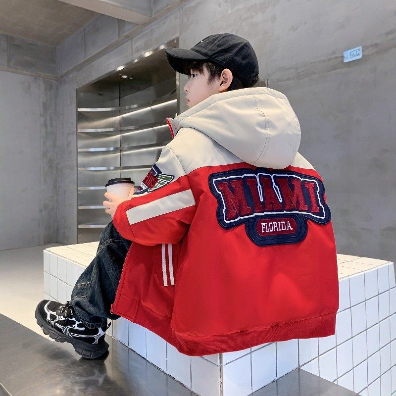 法国BADNUT男童棒球服秋冬款2025新款儿童夹棉加厚中大童连帽外套