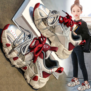 法国BADNUT女童运动鞋春秋2025新款儿童红色时尚潮流中大童老爹鞋