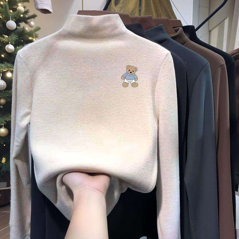 德绒半高领打底衫男女童内搭2025年冬新款加绒加厚长袖t恤女上衣