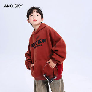 韩国AS品牌正品男童春秋装红色运动连帽卫衣2025新款儿童潮酷上衣
