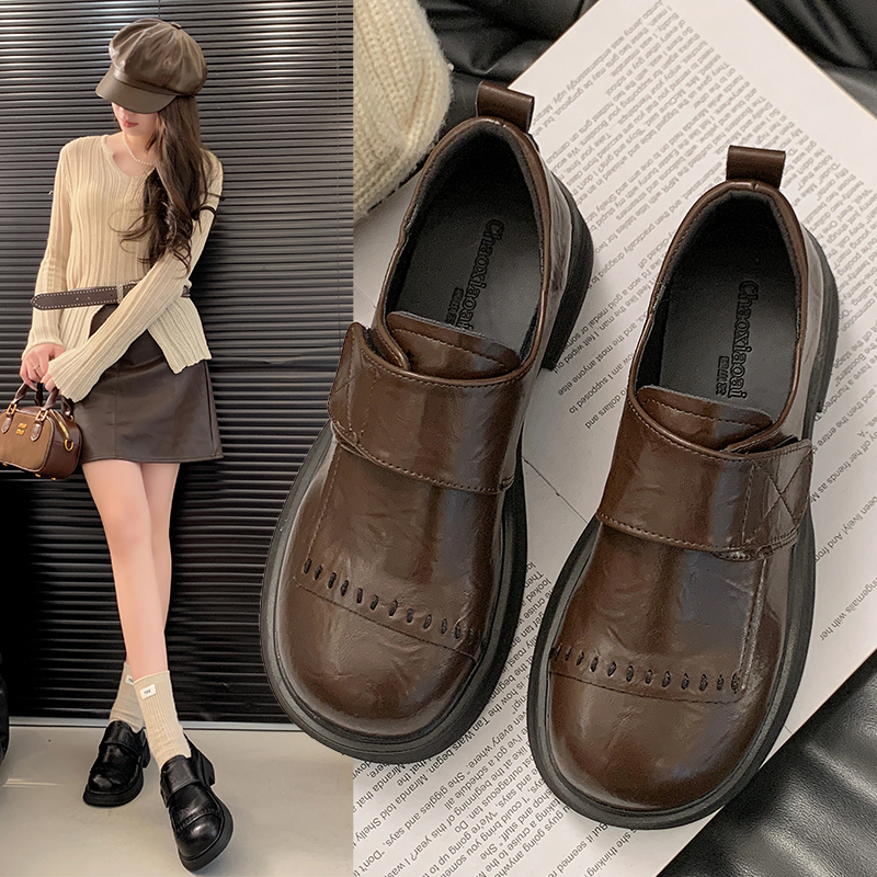 百搭显脚小洋气休闲乐福潮鞋网红时尚厚底小皮鞋2025年新款春秋女