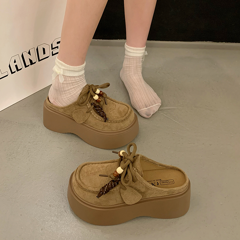 2025春秋小个子厚底复古半拖7cm增高乐福鞋百搭洋气时尚勃肯女鞋