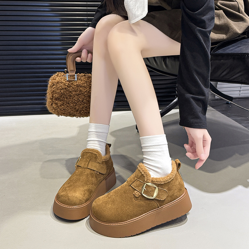 2025冬季韩版网红爆款保暖休闲鞋厚底勃肯一脚蹬洋气加绒百搭女鞋