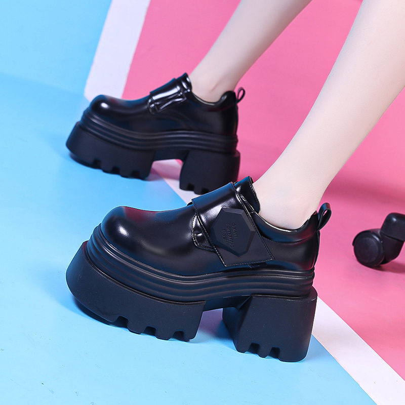 10cm小个子厚底小皮鞋2025春秋新款女增高松糕英伦风超高跟乐福鞋