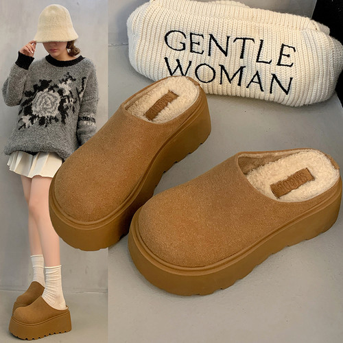 2025年秋冬网红爆款加绒显脚小一脚蹬配裙子勃肯鞋女增高休闲鞋潮