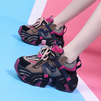 2025秋冬新款超轻厚底时尚网红加绒老爹鞋8cm增高轻便运动鞋女款