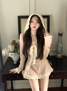 【瑞茜】 沙丘少女 秋冬纯欲风修身显瘦连帽连衣裙R3186W