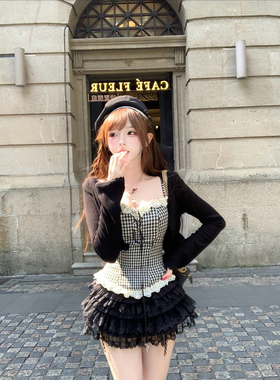 【瑞茜】乖乖女 秋季纯欲甜辣风格子吊带开衫半裙 R9287D