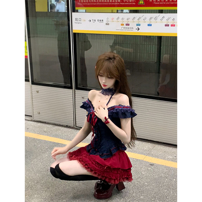 【瑞茜】古着甜心 夏纯欲风原创小众设计上衣短裙R8250-1Y