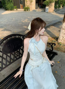 【瑞茜】人鱼之歌 复古温柔显瘦设计感上衣长半裙R3463-1W