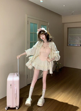 【瑞茜】韩系学姐 夏季休闲小众宽松衬衫纯欲背心R2339-1L