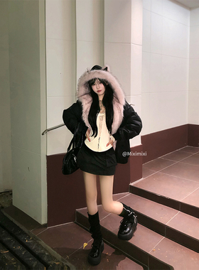 【瑞茜】反叛小乖 冬季甜美连帽保暖两穿毛毛外套R5627-1Z