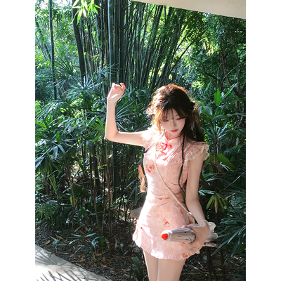 【瑞茜】荷塘月色 夏季新中式小众显瘦收腰连衣裙R3418W