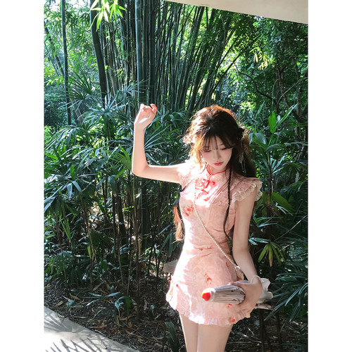 【瑞茜】荷塘月色 夏季新中式小众显瘦收腰连衣裙R3418W