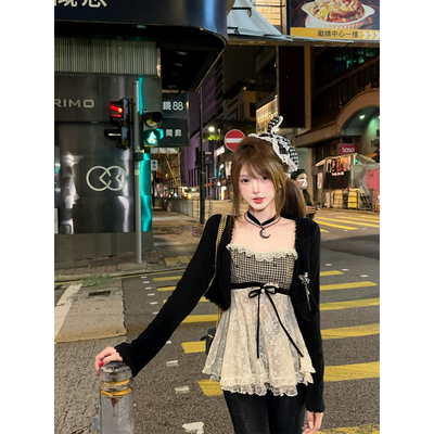 【瑞茜】心动恋人 网红风小众设计拼接蕾丝上衣开衫 R5768-1X