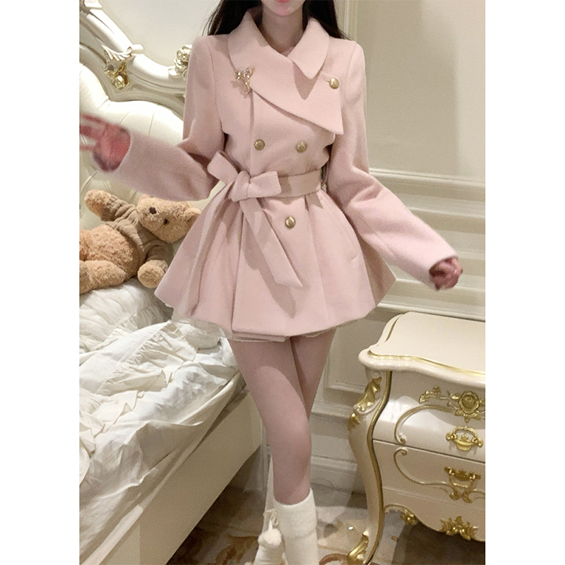 秋冬千金风小众毛呢大衣风衣外