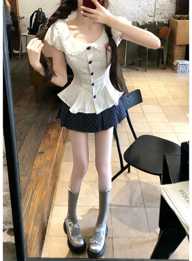 【瑞茜】海盐奶盖 春夏纯欲辣妹风短袖衬衫上衣裙子 R66582-1H