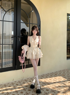 【瑞茜】浮生芭比 春季新款纯欲风显瘦蝴蝶结连衣裙R8198Y