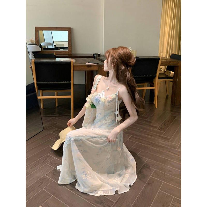 【瑞茜】海的女儿 夏季纯欲风小众设计吊带长裙连衣裙R9189D