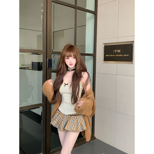 瑞茜 R9300 焦糖拿铁 纯欲风显瘦吊带半裙毛衣外套 秋季