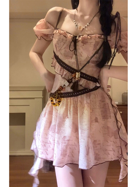 【REESE】失落之城2.0 夏季甜美收腰显瘦小个子短款连衣裙R6286H