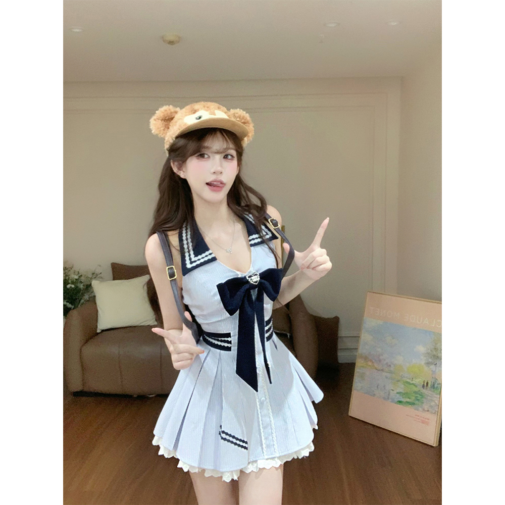 【瑞茜】海德校刊 夏季学院风显瘦修身收腰连衣裙R66132H