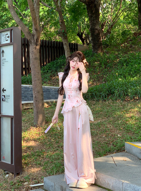 【瑞茜】芙蕖盈盈 夏季温柔中国风气质显瘦设计上衣长裤R3369-2W