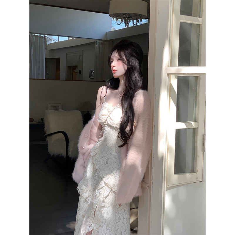 纯欲风小众设计蕾丝连衣裙长裙
