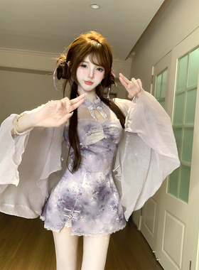 【瑞茜】迷幻紫啧  夏季国风新中式小众设计连衣裙 R2311-1L