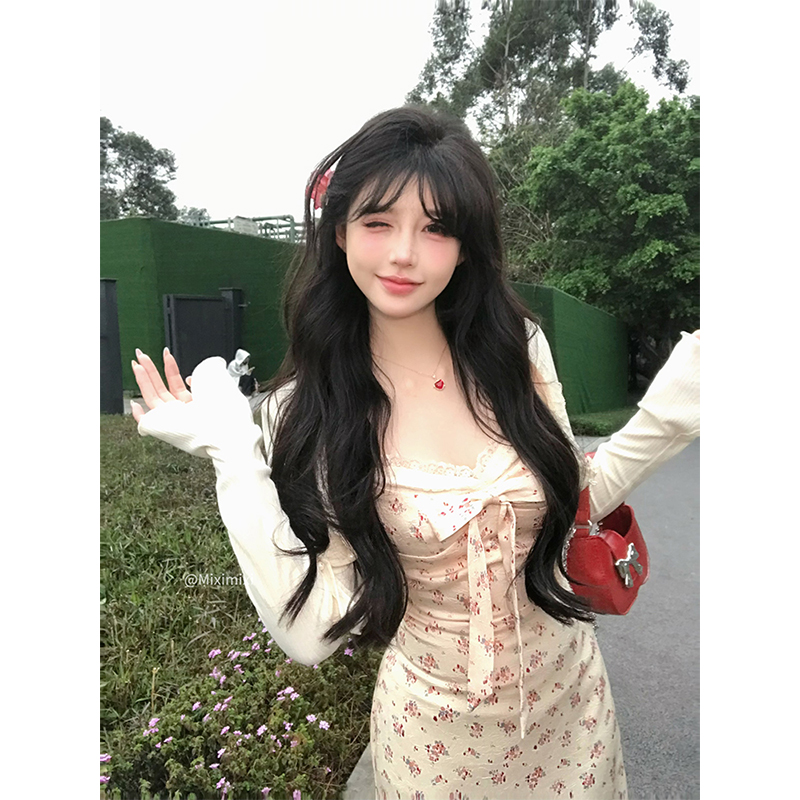 【瑞茜】雾漫花海 夏季甜美显瘦收腰修身连衣裙开衫R5672-1Z
