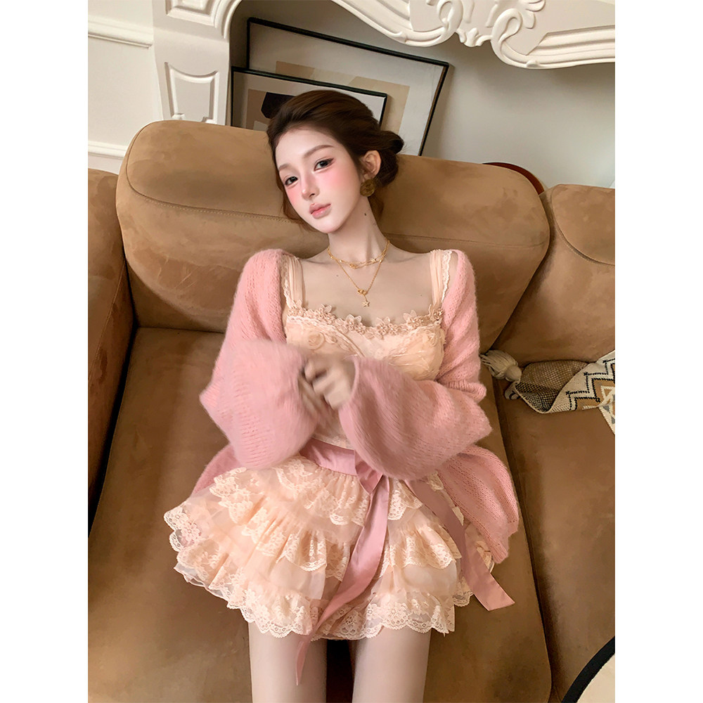 【瑞茜】桃桃奶芙 秋纯欲风古早感小众设计连衣裙外套R66885H