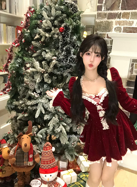 【瑞茜】愿愿虹 冬季甜美法式显瘦小个子丝绒连衣裙R5638Z