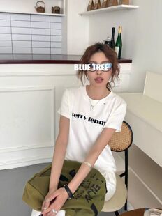 韩版 宽松显瘦百搭圆领字母印花棉t恤女休闲上衣 新款 bluetree夏季