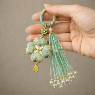 手机链四叶草宋锦包挂件水晶流苏穗子编织钥匙扣坠车挂汉服挂饰
