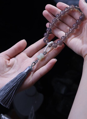 天然烟紫玛瑙二十一子手链