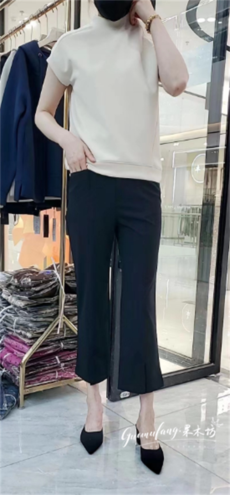 菲玛掂230082正品2023年夏季新款时尚气质显瘦裤脚开叉微喇裤女裤