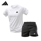 AD品牌运动冰丝T恤男速干衣短袖 球衣健身两件套 夏季 短裤 跑步套装